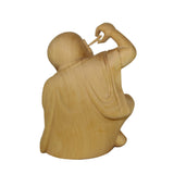 Artist Crafter Solid Light Wood Color Meditate Arhat Monk Statue Digging Ear n400S