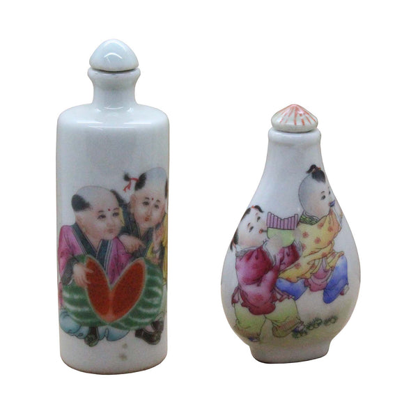 Lot Of 2 Collection Colorful Painting Kids Play Art Snuff Bottle n495 Lot Of 2 Collection Colorful Painting Kids Play Art Snuff Bottle n495