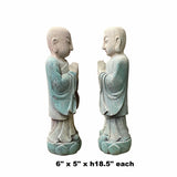 Hand-Crafted Antique Lohan Arhat Monk Statues Wooden Pair Buddhist Guardians Spiritual Decor Aged Finish ws1517S