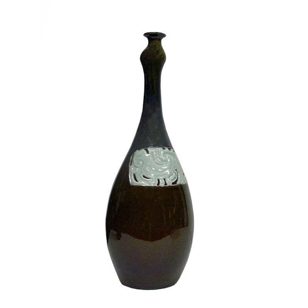 Modern Handmade Narrow Neck Vase Brown Tone Gloss Grace With Ancient Phoenix Graphic n378S Modern Handmade Narrow Neck Vase Brown Tone Gloss Grace With Ancient Phoenix Graphic n378S