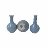 3 x Chinese Clay Ceramic Pastel Blue Color Wu Small Vase Set ws1530S