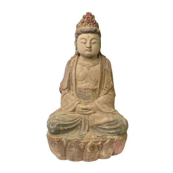 Hand-Crafted Guan Yin Kwan Yin Bodhisattva Statue - Solid Wood Cross-Legged Sitting Buddha on Lotus Base ws1538S Hand-Crafted Guan Yin Kwan Yin Bodhisattva Statue - Solid Wood Cross-Legged Sitting Buddha on Lotus Base ws1538S