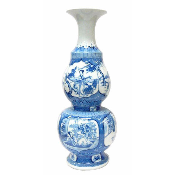 Chinese Handmade Gourd Shape Porcelain Blue & White Lady Portrait Tall Vase ss628S Chinese Handmade Gourd Shape Porcelain Blue & White Lady Portrait Tall Vase ss628S