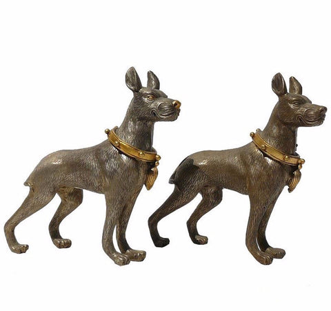 pair silver German Shepherd statue