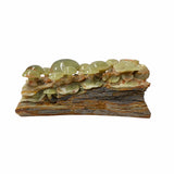Natural Stone Carved Flower Mushroom on Wood Fengshui Display Figure ws1678S