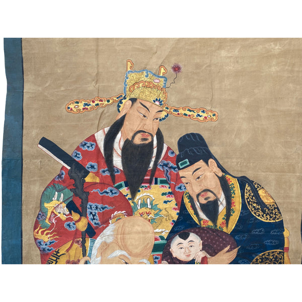 Large Chinese Vintage Canvas Color Ink SanXing (Fu Lu Shou
