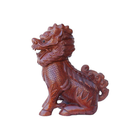 wood carved feng shui dragon statue