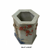 Chinese Distressed White Porcelain Blossom Graphic Hexagon Holder Vase ws1771S