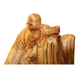 Chinese Cypress Wood Carved Irregular Shape Happy Buddha Statue ws1004S