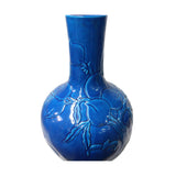 Handmade Ceramic Bright Blue Relief Flower Peach Pattern Vase ws1020S
