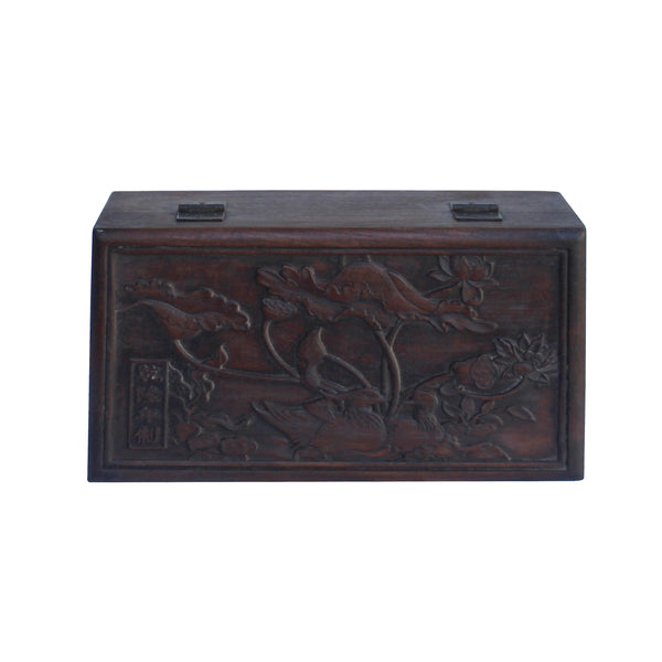 Chinese Brown Dimensional Relief Flower Motif Rectangular Storage Box Chest ws1047 Chinese Brown Dimensional Relief Flower Motif Rectangular Storage Box Chest ws1047