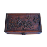 Chinese Brown Dimensional Relief Flower Motif Rectangular Storage Box Chest ws1050