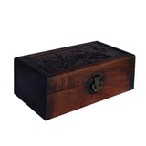 Chinese Brown Dimensional Relief Flower Motif Rectangular Storage Box Chest ws1050