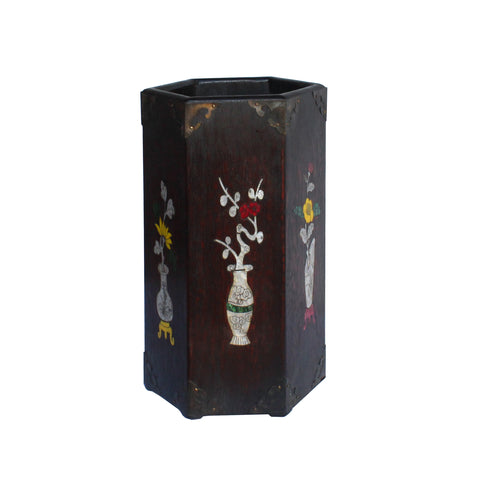 brush holder - rosewood display - mother of pearl