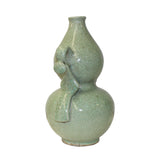 Chinese Ceramic Crackle Pattern Gourd Shape Celadon Green Vase ws1069S