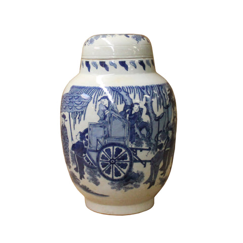 blue white jar - square jar - Porcelain box