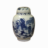 Chinese Blue White Round Porcelain People Graphic Accent Jar ws1104S