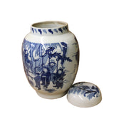 Chinese Blue White Round Porcelain People Graphic Accent Jar ws1104S