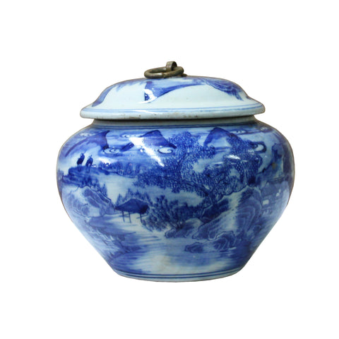 blue white jar - square jar - Porcelain box