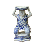 Oriental Vintage Ceramic Blue White Man Holding Dish Figure ws1118S