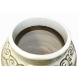 Gray Off White Flowers Fishes Graphic Fat Round Ceramic Vase ws1139S