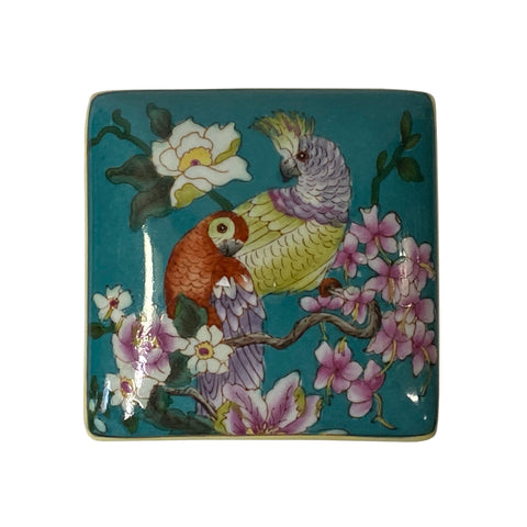 porcelain box - square ceramic box - Teal porcelain box