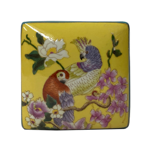 porcelain box - square ceramic box - yellow porcelain box