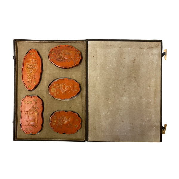 Chinese Calligraphic Box Set Cinnabar Ink Sticks 5 Ox Motif Art ws1197S Chinese Calligraphic Box Set Cinnabar Ink Sticks 5 Ox Motif Art ws1197S