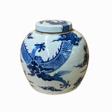 Chinese Blue & White Dragon Graphic Porcelain Ginger Jar ws1238S