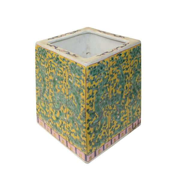 Chinese Distressed Porcelain Green Ancient Dragons Motif Square Pot ws1285S Chinese Distressed Porcelain Green Ancient Dragons Motif Square Pot ws1285S