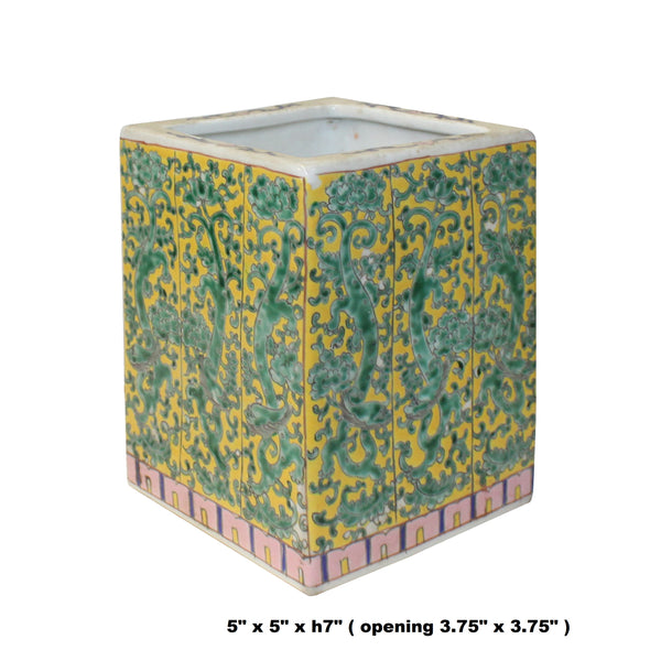 Chinese Distressed Porcelain Green Ancient Dragons Motif Square Pot ws1285S Chinese Distressed Porcelain Green Ancient Dragons Motif Square Pot ws1285S
