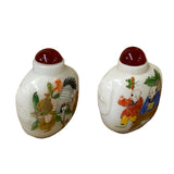 2 x White Glass Print Oriental Kid Crane Graphic Snuff Bottle ws1306S