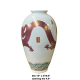 Oriental White Porcelain Burgundy Red Golden Dragon Graphic Vase ws1319S