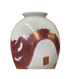Oriental White Porcelain Burgundy Red Golden Dragon Graphic Vase ws1319S