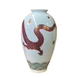 Oriental White Porcelain Burgundy Red Golden Dragon Graphic Vase ws1319S