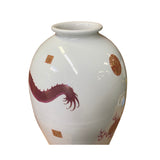 Oriental White Porcelain Burgundy Red Golden Dragon Graphic Vase ws1319S