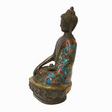 Chinese Metal Blue Enamel Cloisonné Sitting Meditation Buddha Statue ws1407S