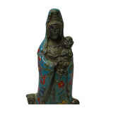 Chinese Metal Blue Enamel Cloisonné Kwan Yin w Kid Statue ws1414S