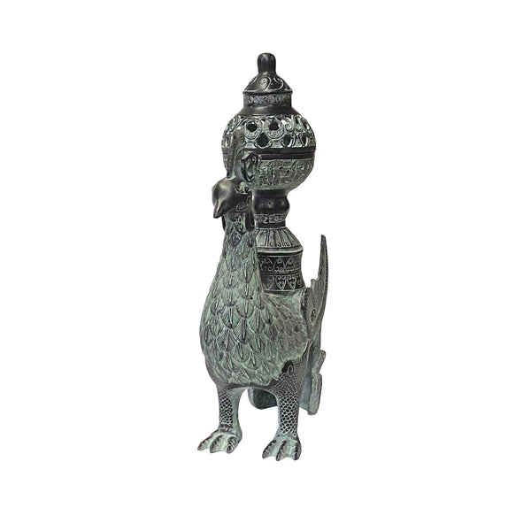 Ancient Handmade Chinese Green Bronze Peacock Bird Incense Holder Display Vessel ws1475S