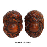 Chinese Pair Wood Carved Mini Foo Dog FengShui Figures ws298S