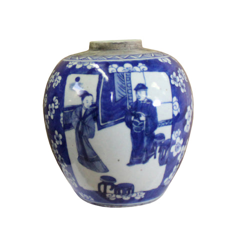 ginger jar - blue white urn - Chinese ceramic container