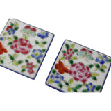 Hand Painted Flower Graphic Square Porcelain Coaster / Tile 2 Pcs ws722S