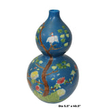 Chinese Matte Cyan Blue Ceramic Scenery Graphic Painting Gourd Vase ws804S