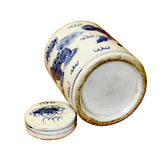 Chinese Blue White Ceramic Foo Dogs Lions Graphic Container Urn Jar ws813S