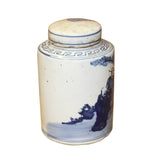 Chinese Blue White Ceramic Fok Lok Shou Graphic Container Urn Jar ws820S