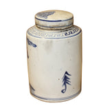 Chinese Blue White Ceramic Fok Lok Shou Graphic Container Urn Jar ws820S