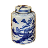 Chinese Blue White Ceramic Oriental Scenery Graphic Container Urn Jar ws838S