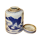 Chinese Blue White Ceramic Oriental Scenery Graphic Container Urn Jar ws838S