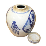 Chinese Blue White Ceramic People Scenery Graphic Ginger Jar ws848S