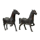 Pair Chinese Bronze Brown Metal Racing Horse Figures  ws927S